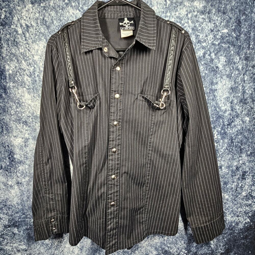 Vintage Lip Service Gray and White Pinstripe Long Sleeve Medium Shirt